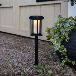 LED-aurinkoenergialla toimiva maapiikkavalaisin Alippa, musta, korkeus 44 cm