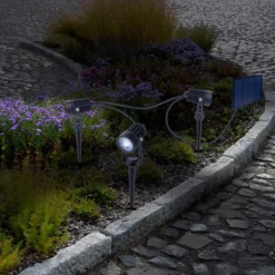 LED-aurinkopaneelilla toimiva maapiikkikohdevalo SPOTI, musta, 3 kpl, IP44