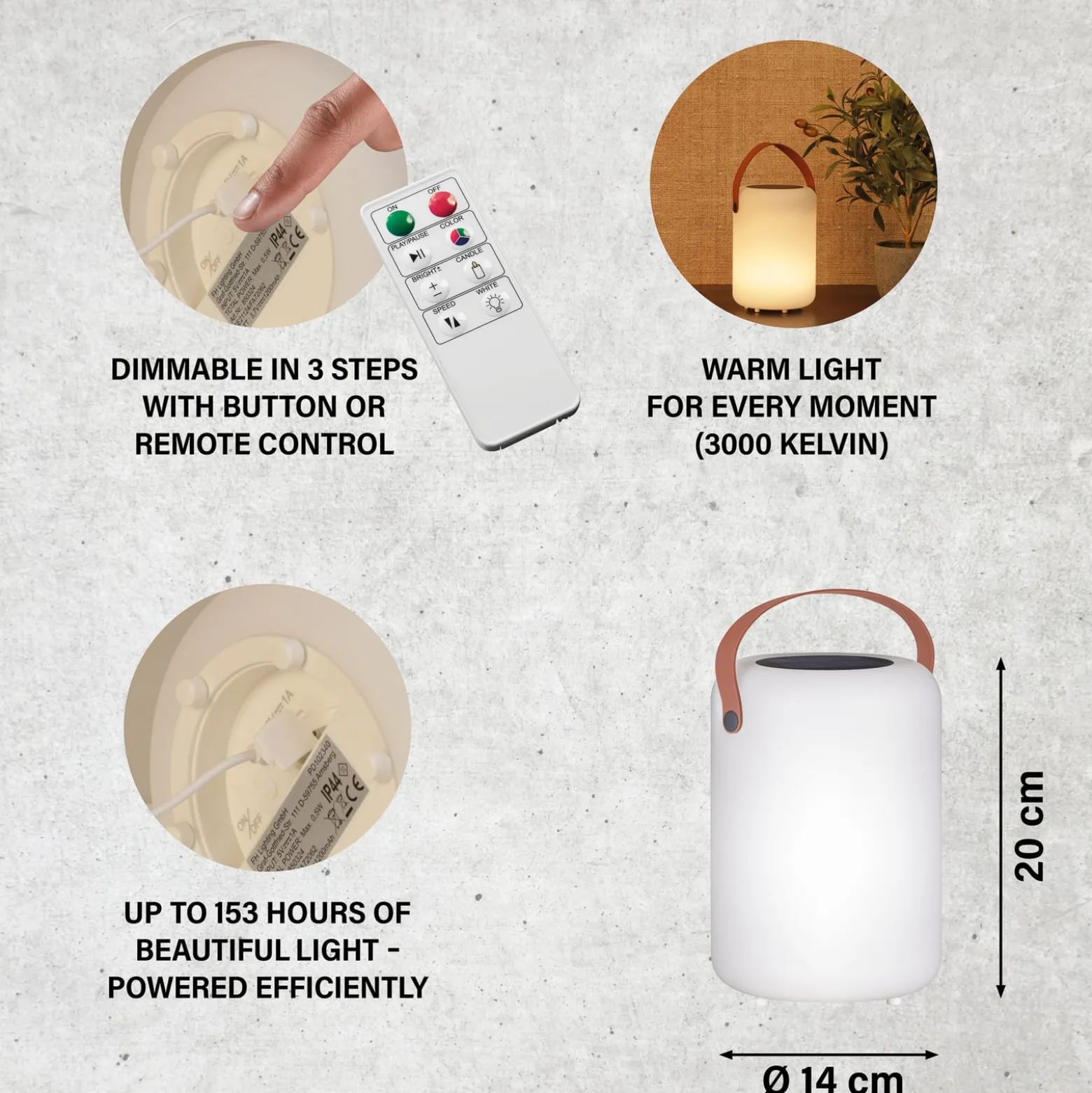 LED-aurinkopöytälamppu Orno, lämmin valkoinen, RGB