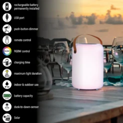 LED-aurinkopöytälamppu Orno, lämmin valkoinen, RGB