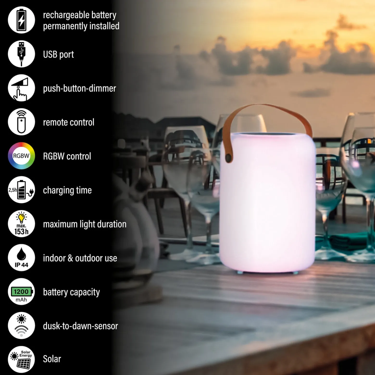 LED-aurinkopöytälamppu Orno, lämmin valkoinen, RGB