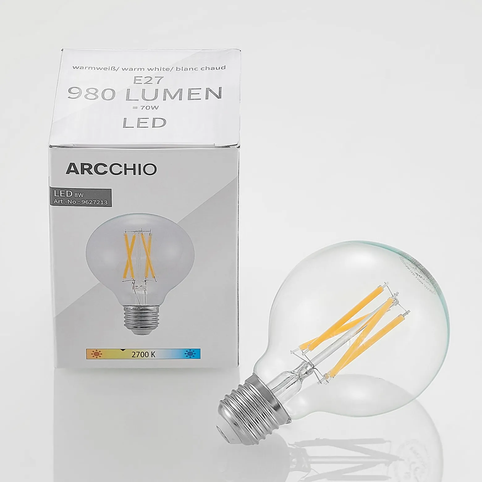 LED E27 8W G80 2700K filamentti, him. kirkas 2 kpl