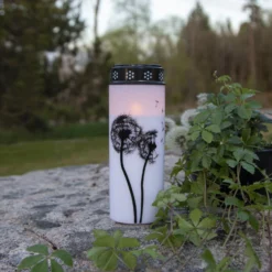LED hautavalo Dandelion, 21 cm valkoinen/musta muoviparisto, valkoinen/musta