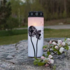 LED hautavalo Dandelion, 21 cm valkoinen/musta muoviparisto, valkoinen/musta