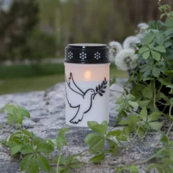 LED hautavalo Dove, valkoinen/musta muovi 12,5 cm paristo