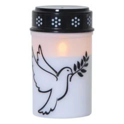 LED hautavalo Dove, valkoinen/musta muovi 12,5 cm paristo
