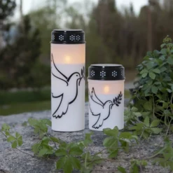 LED hautavalo Dove, valkoinen/musta muovi 12,5 cm paristo