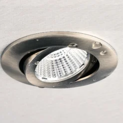 LED-kattoon upotettava valaisin Dione, IP44, 3000 K, nikkeli, himmeä