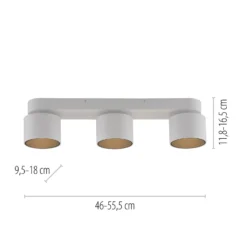 LED-kattospotti PURE Cup, valkoinen, pituus 56 cm, metallia, 3-lamppuinen