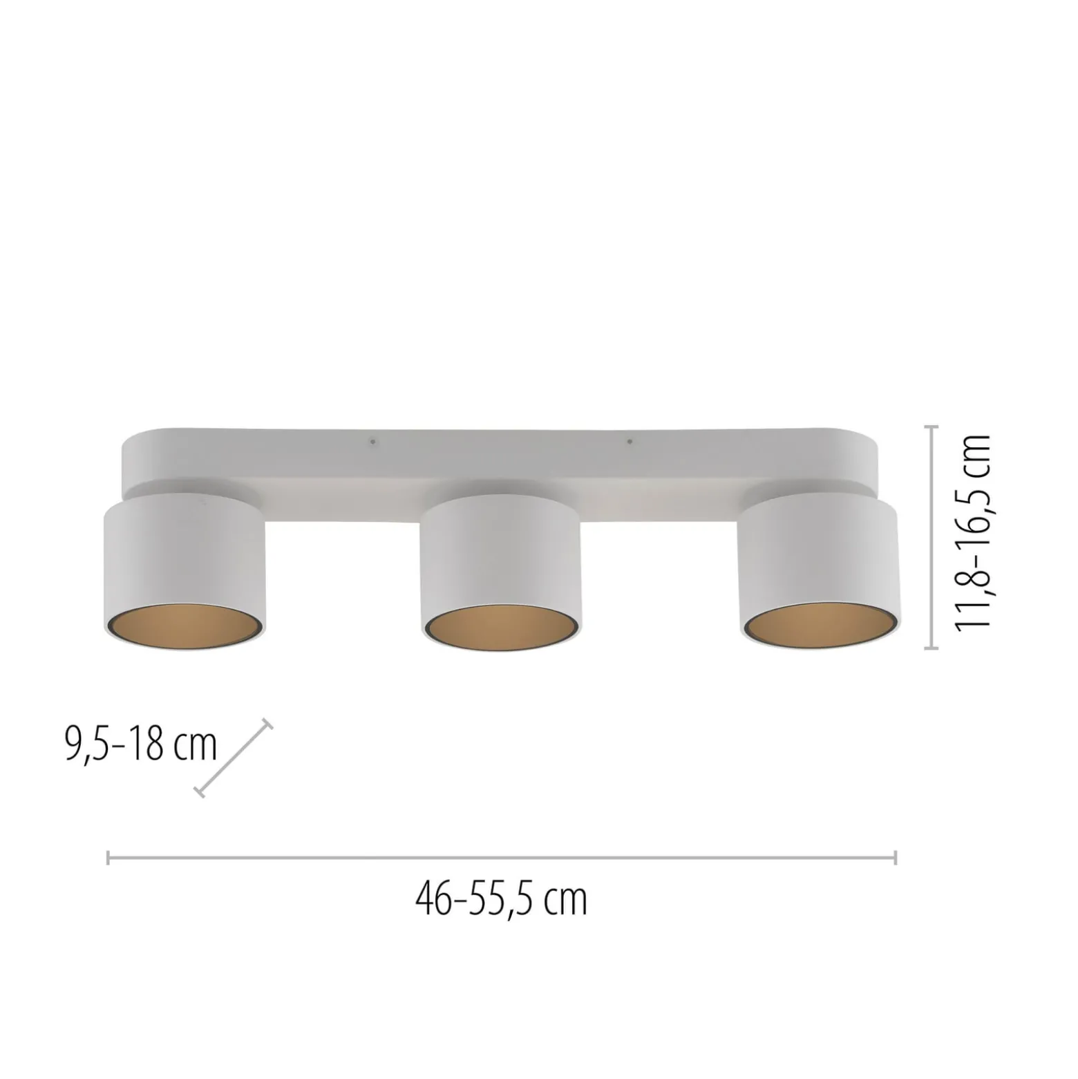 LED-kattospotti PURE Cup, valkoinen, pituus 56 cm, metallia, 3-lamppuinen