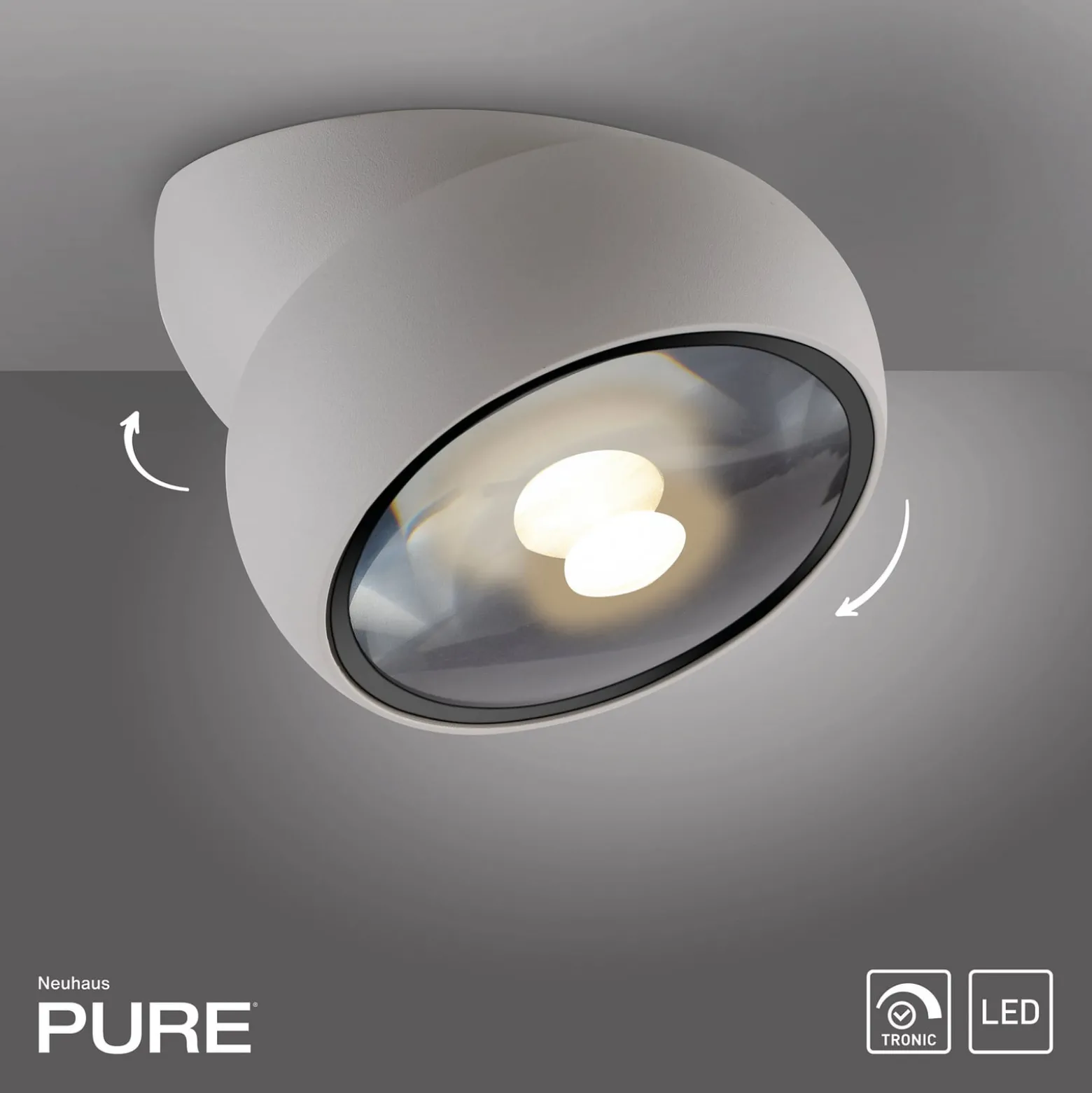 LED-kattospotti PURE Move, valkoinen, halkaisija 12 cm, metalli/lasi