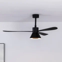 LED-kattotuuletin Amelia Cone L, musta, hiljainen, 132 cm