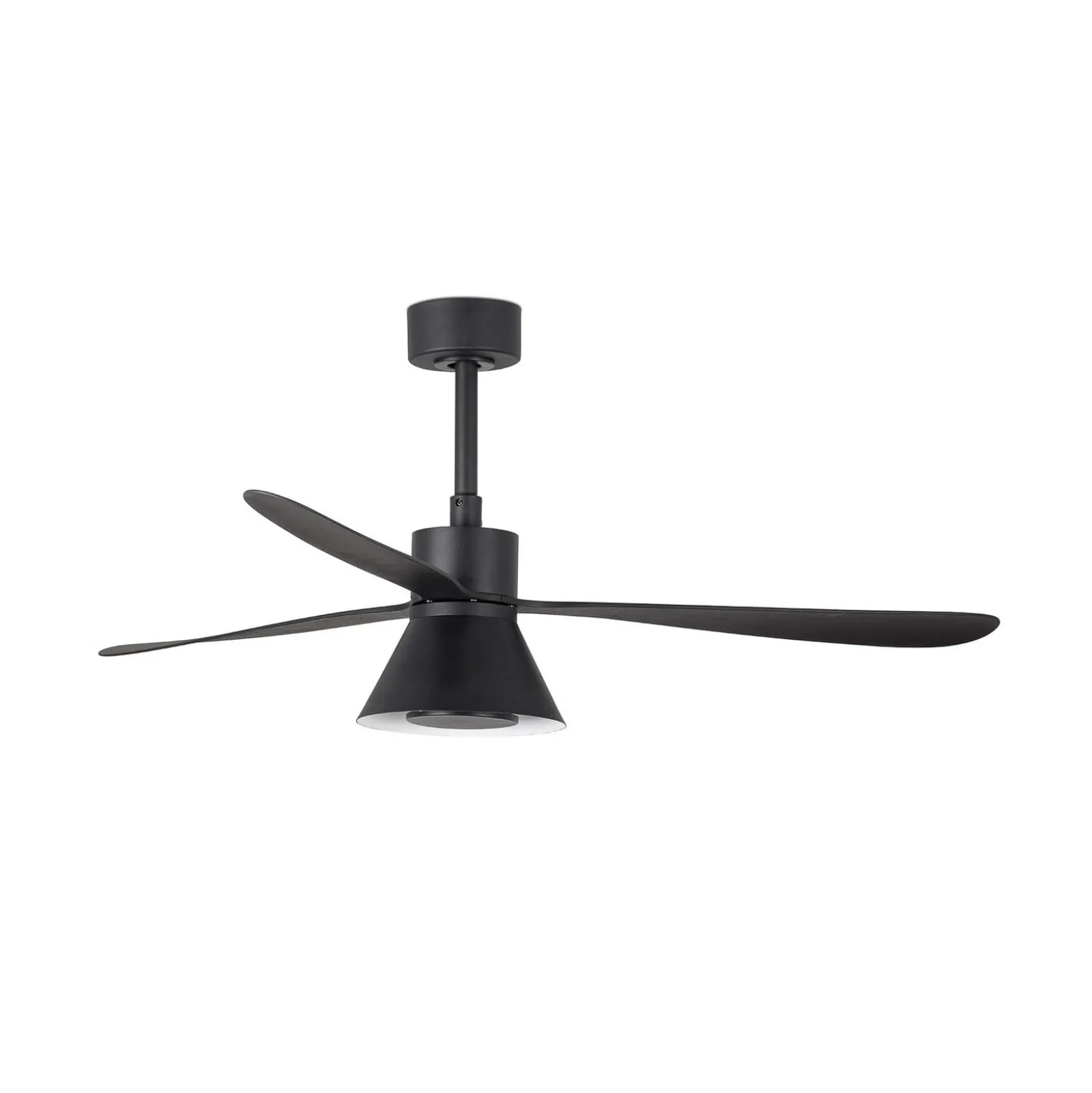 LED-kattotuuletin Amelia Cone L, musta, hiljainen, 132 cm