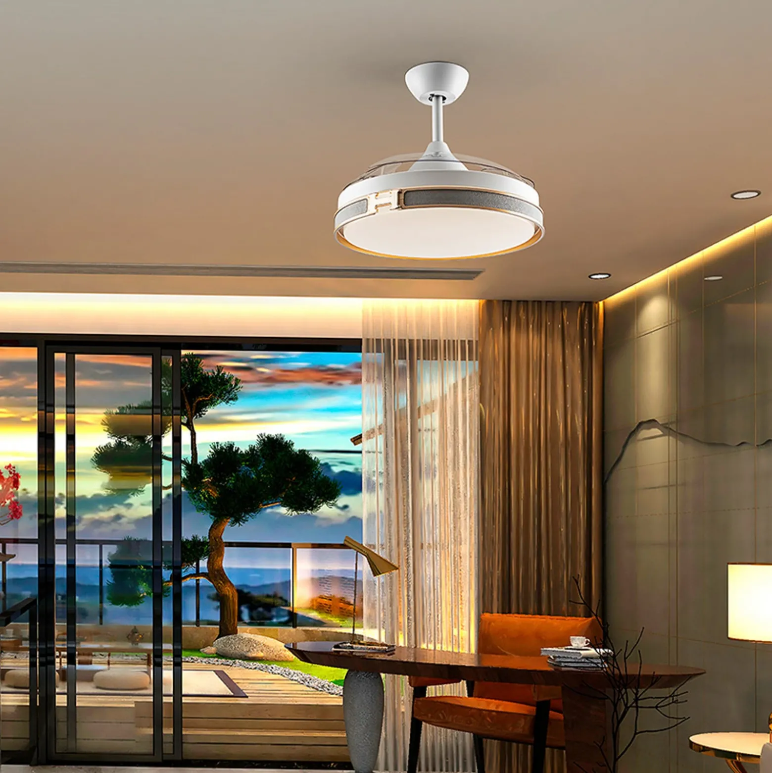 LED-kattotuuletin Herón valkoinen/kultainen/harmaa/kirkas Ø106 cm hiljainen
