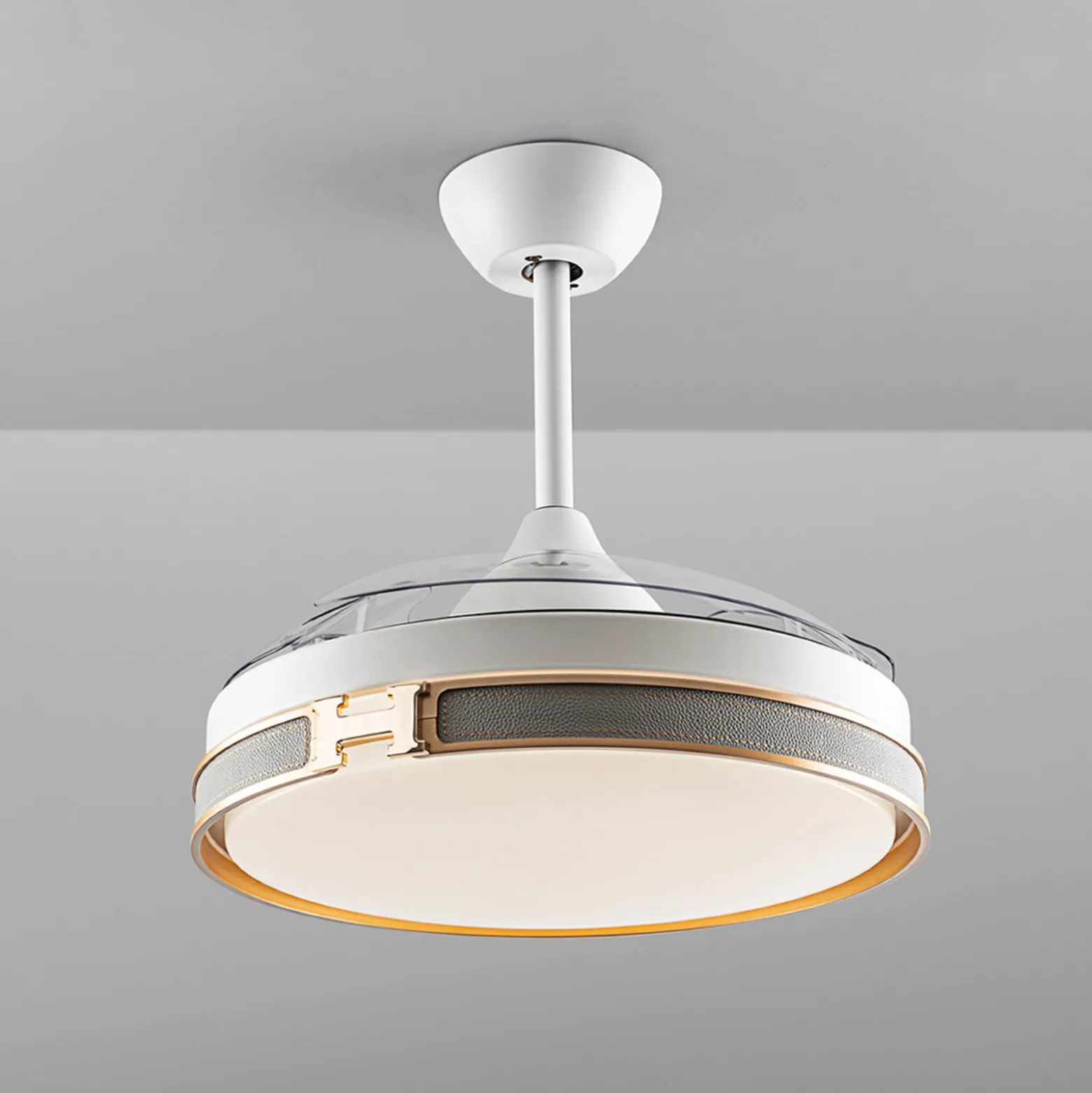 LED-kattotuuletin Herón valkoinen/kultainen/harmaa/kirkas Ø106 cm hiljainen