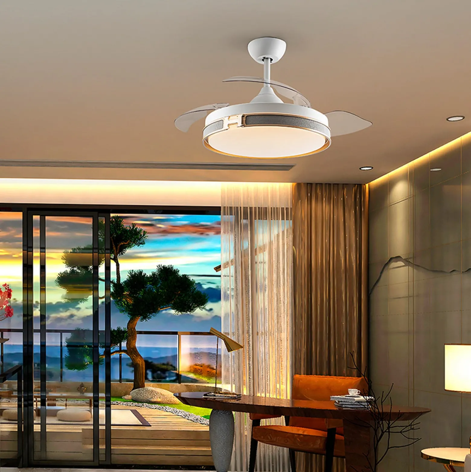 LED-kattotuuletin Herón valkoinen/kultainen/harmaa/kirkas Ø106 cm hiljainen