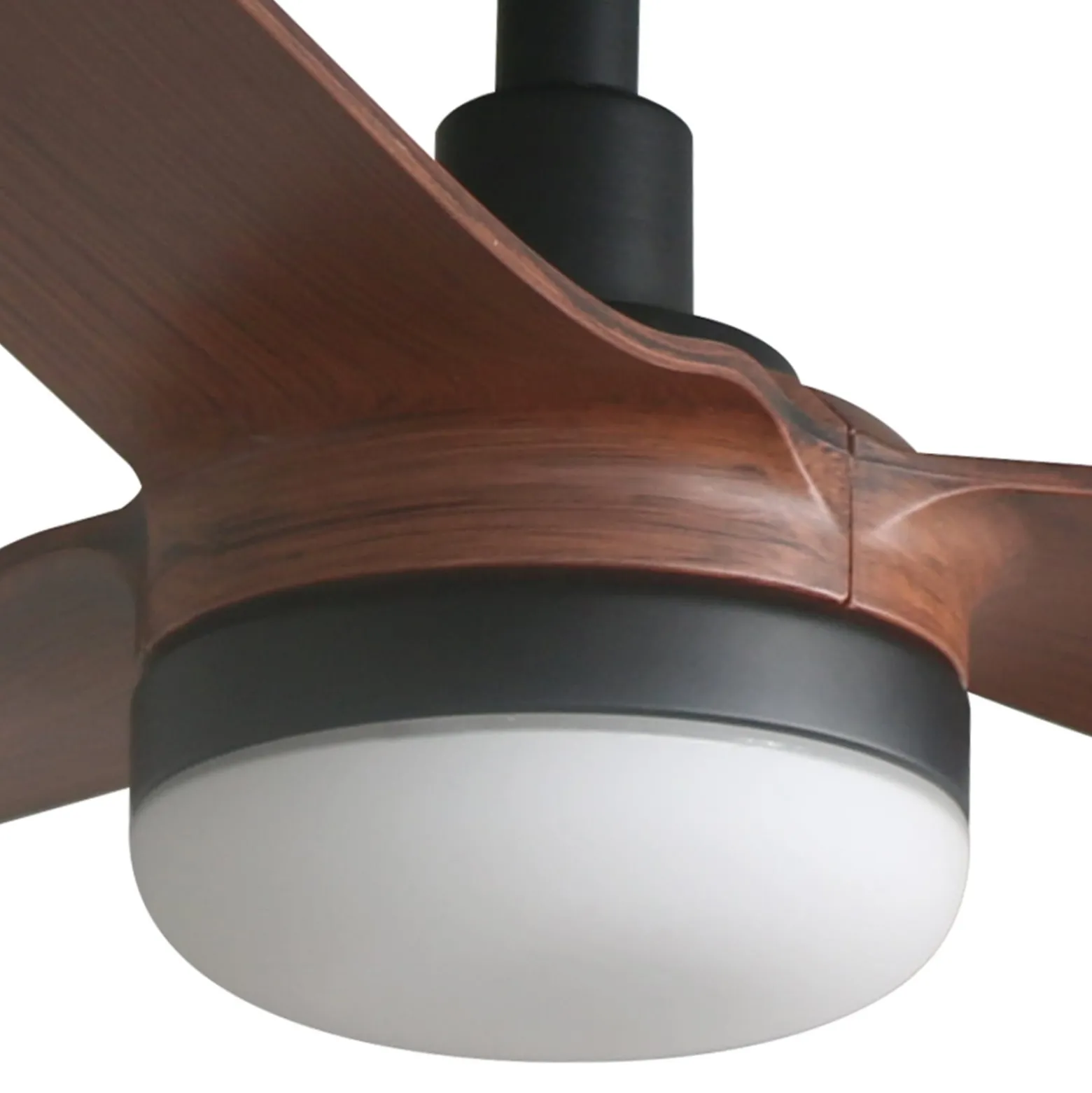 LED-kattotuuletin Punt M, musta/puu, DC, hiljainen, 130 cm
