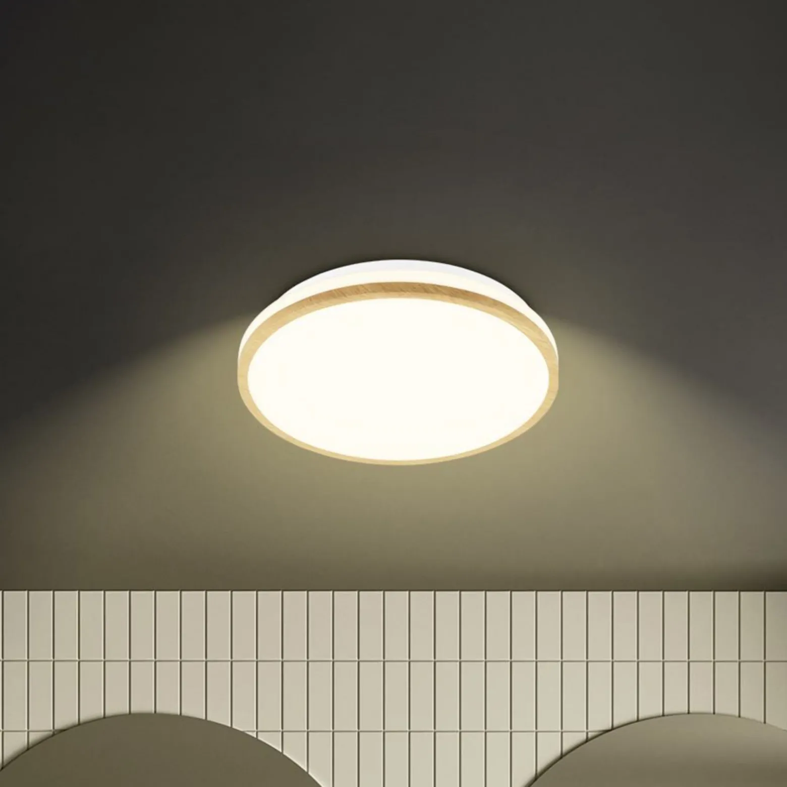 LED-kattovalaisin Acorus, Ø 28 cm, valkoinen/puunvärinen, IP44