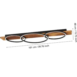 LED-kattovalaisin Boyal, musta, pituus 101 cm, puu, 3-valo.