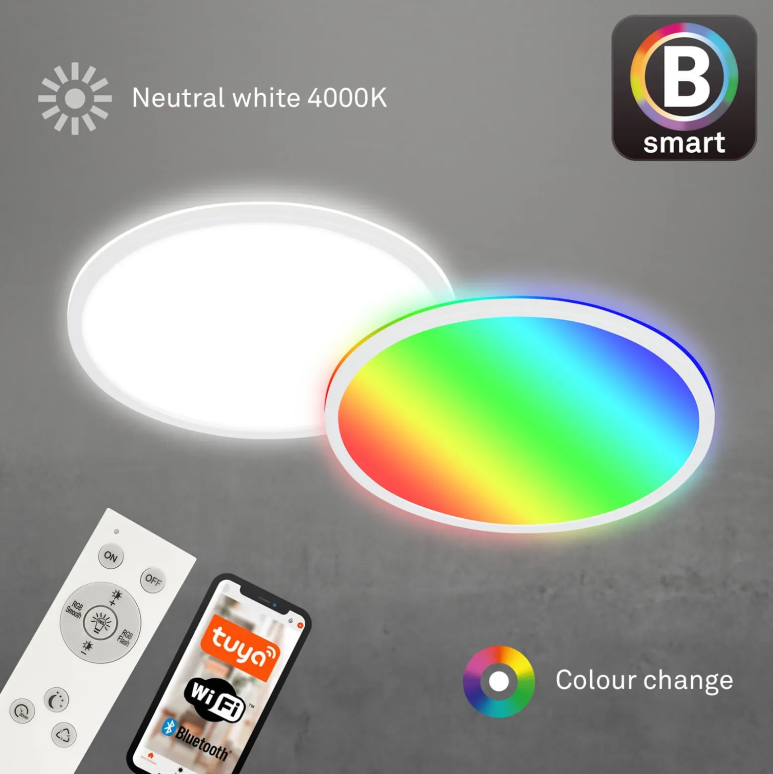 LED-kattovalaisin B smart RGBW himmennettävä valkoinen Ø 42 cm