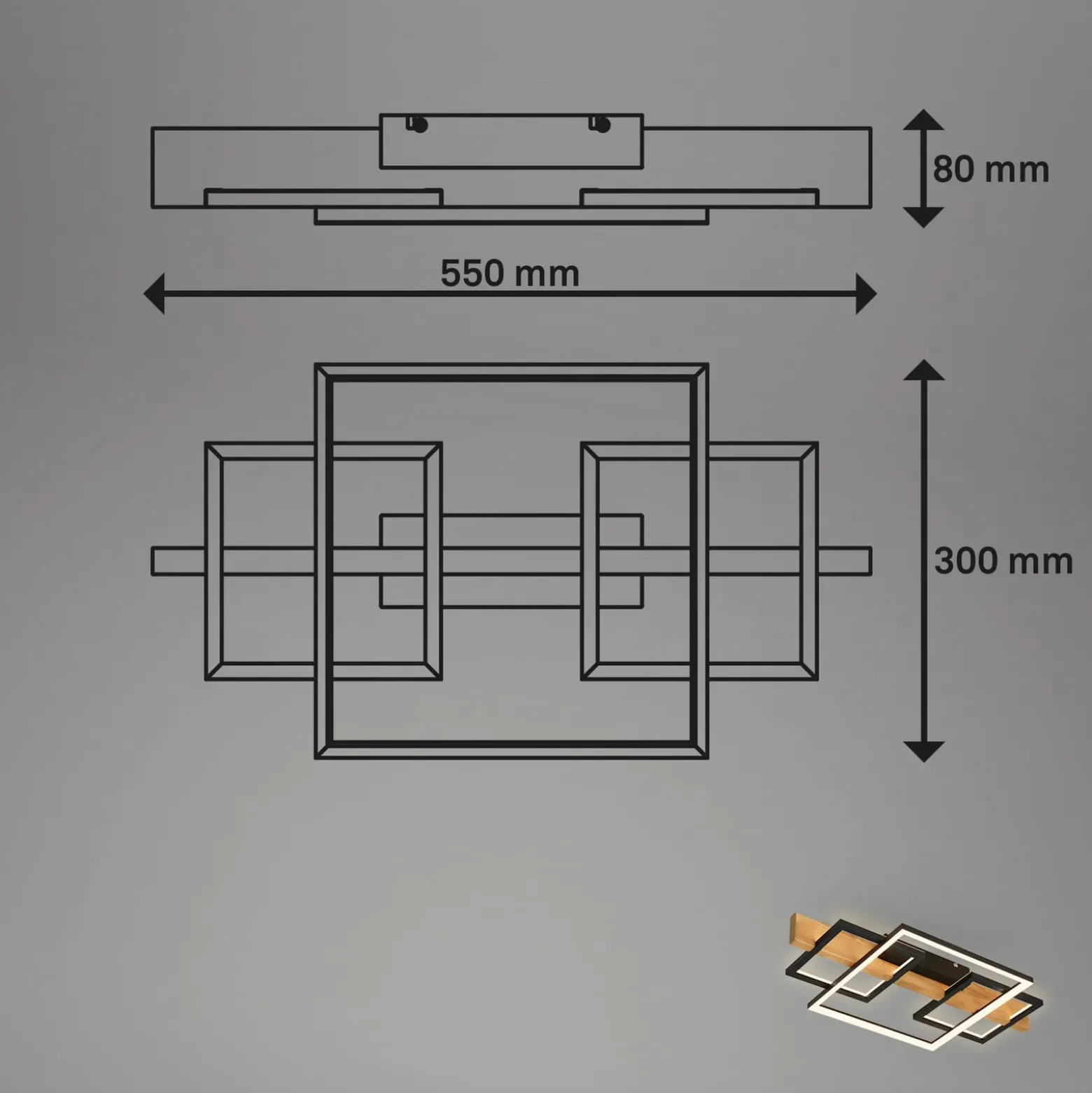 LED-kattovalaisin Cadre, 3000K, 55cm, musta, puu