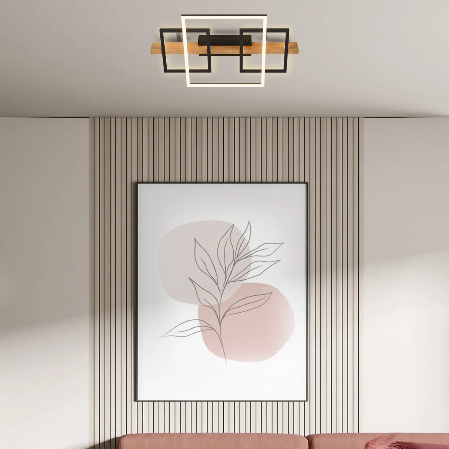 LED-kattovalaisin Cadre, 3000K, 55cm, musta, puu