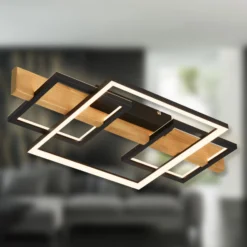 LED-kattovalaisin Cadre, 3000K, 55cm, musta, puu