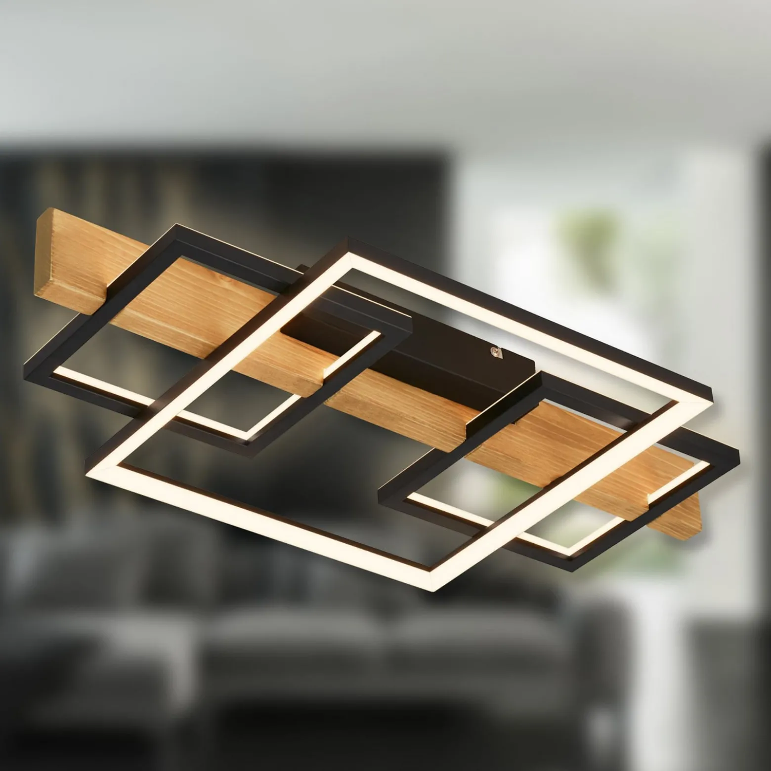 LED-kattovalaisin Cadre, 3000K, 55cm, musta, puu