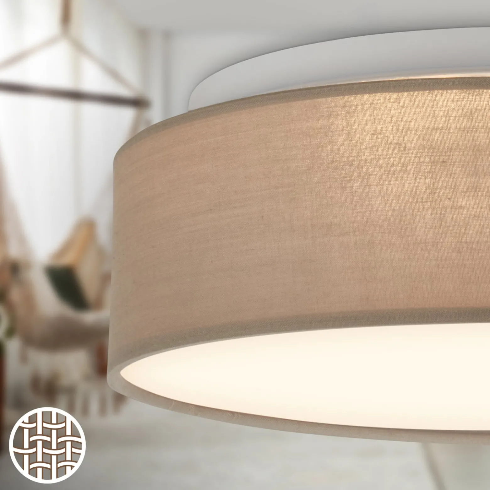 LED-kattovalaisin Duck, taupe, halkaisija 30 cm, tekstiili, 3000 K