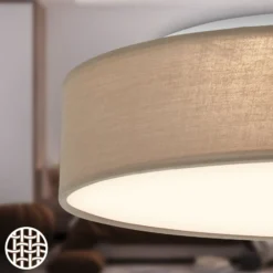 LED-kattovalaisin Duck, taupe, halkaisija 38 cm, tekstiili, 3000 K