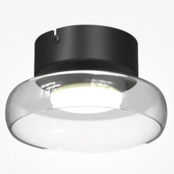 LED-kattovalaisin FLOAT, kirkas/musta, halkaisija 20 cm, lasi/metalli