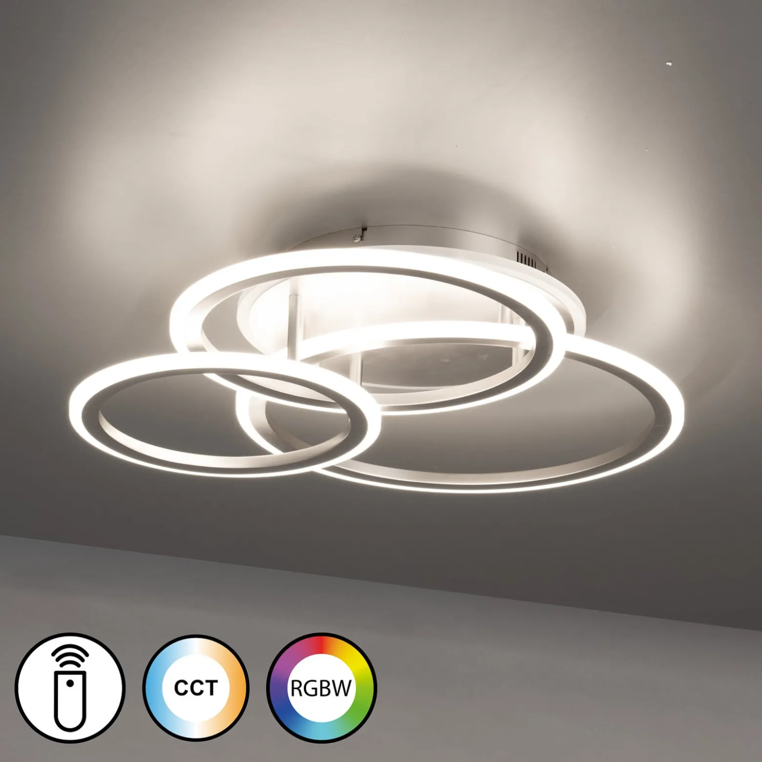 LED-kattovalaisin GELDER, nikkeli, 60x51 cm, kaukosäädin RGBW