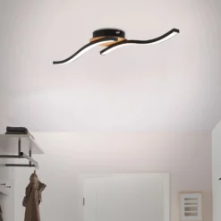 LED-kattovalaisin Go 2-lamppuinen musta/puukoriste aaltoileva