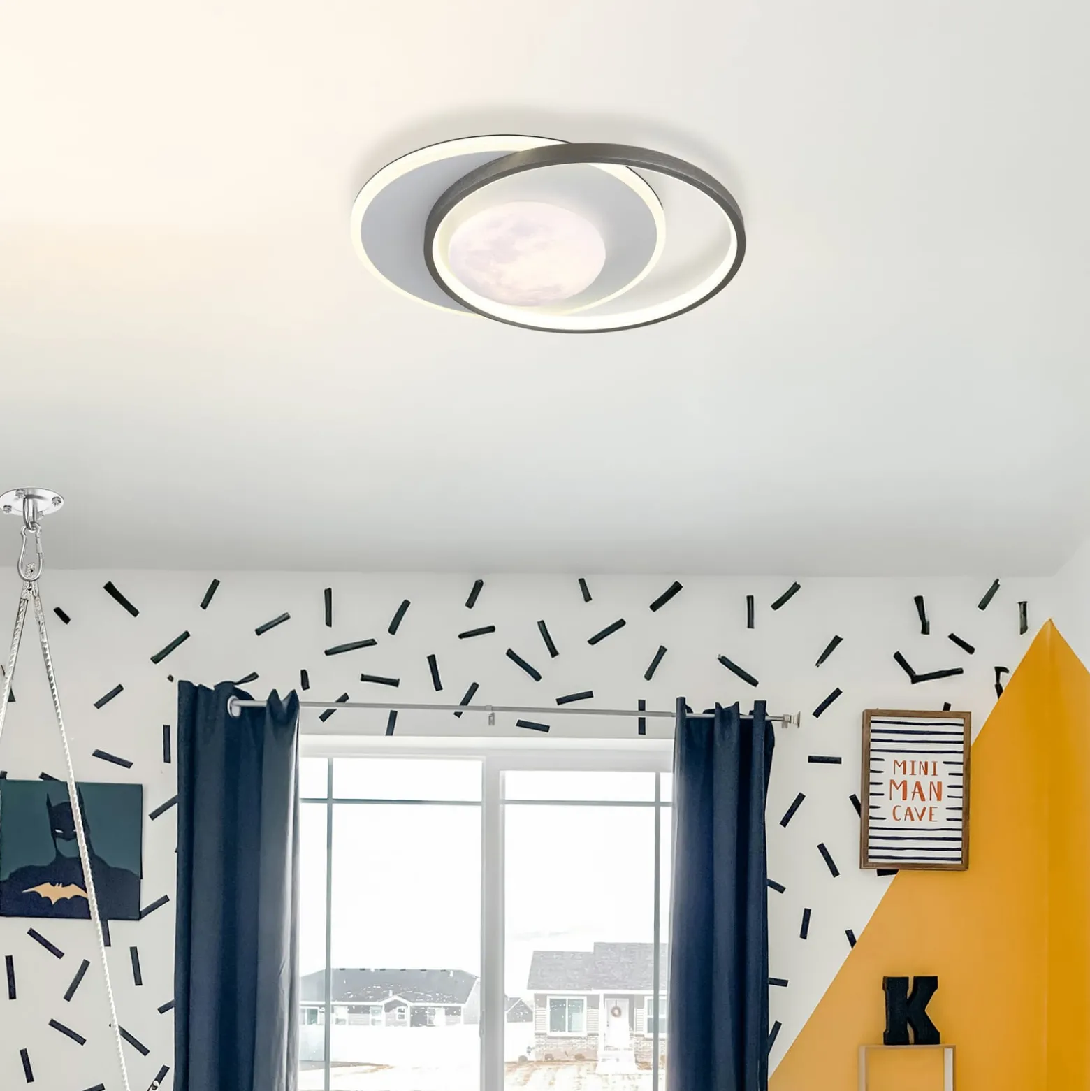 LED-kattovalaisin Moon, musta/harmaa, metalli, 37 cm