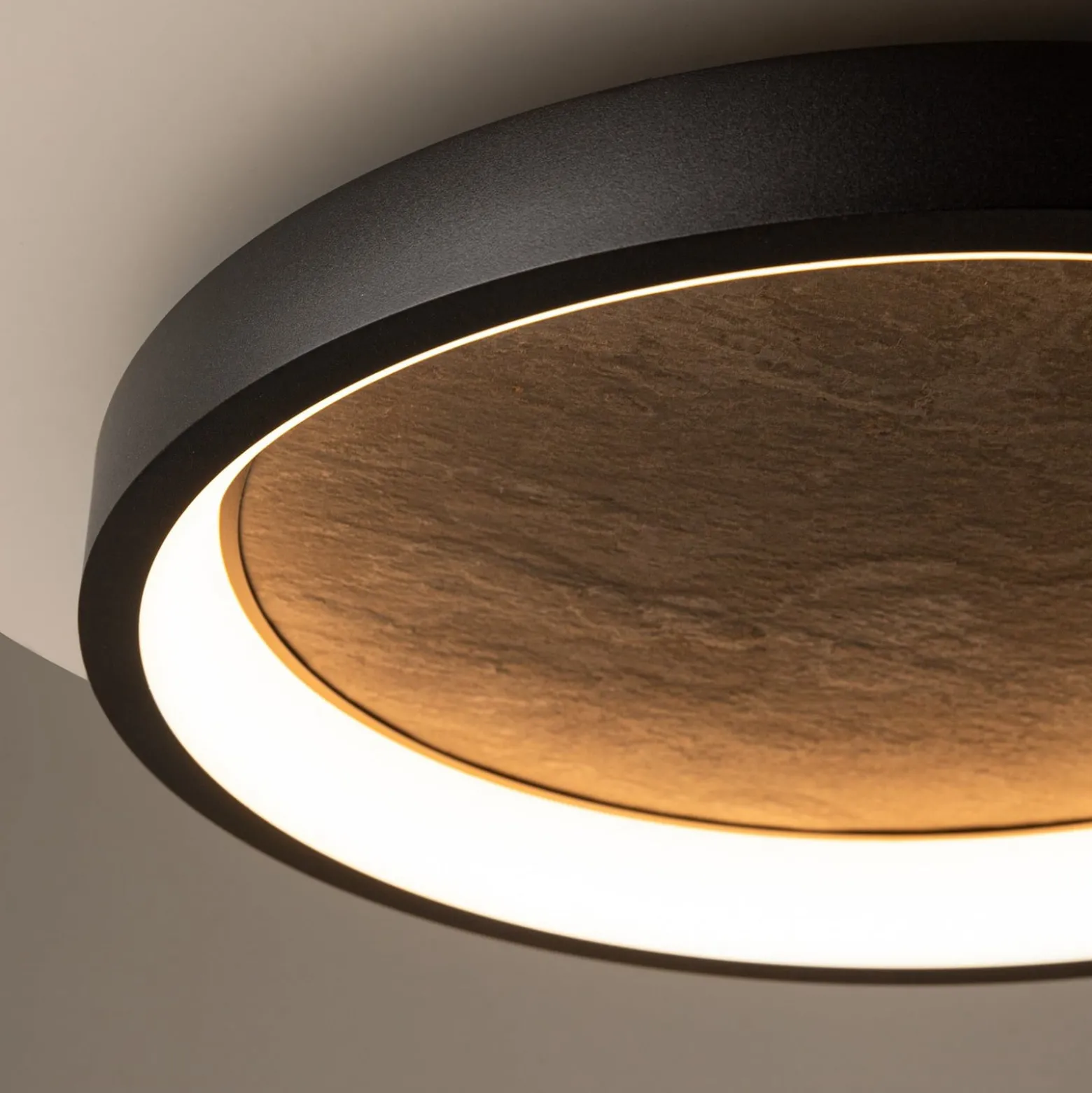 LED-kattovalaisin Orign, Ø 41 cm, musta, metalli/kivi