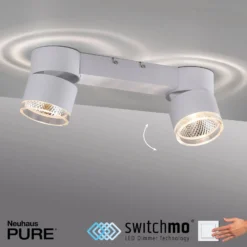 LED-kattovalaisin PURE NOLA, 2-lamppuinen, valkoinen