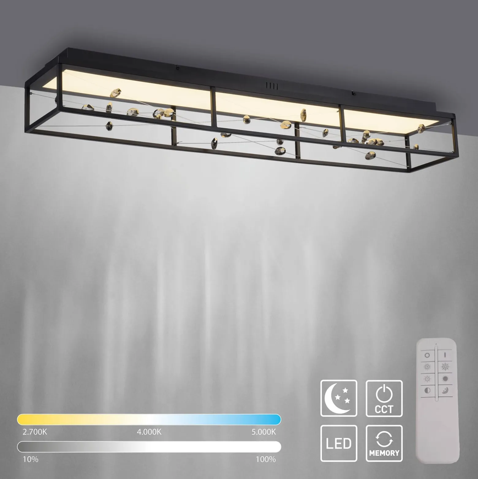 LED-kattovalaisin SKINA, musta, 112 cm, CCT-himmennettävä kaukosäädin