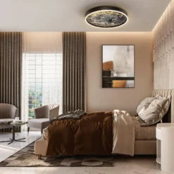 LED-kattovalaisin Stone Ø 60 cm, CCT, musta, metalli, akryyli