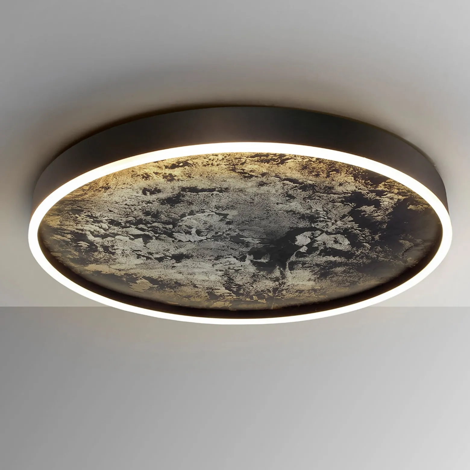 LED-kattovalaisin Stone Ø 60 cm, CCT, musta, metalli, akryyli