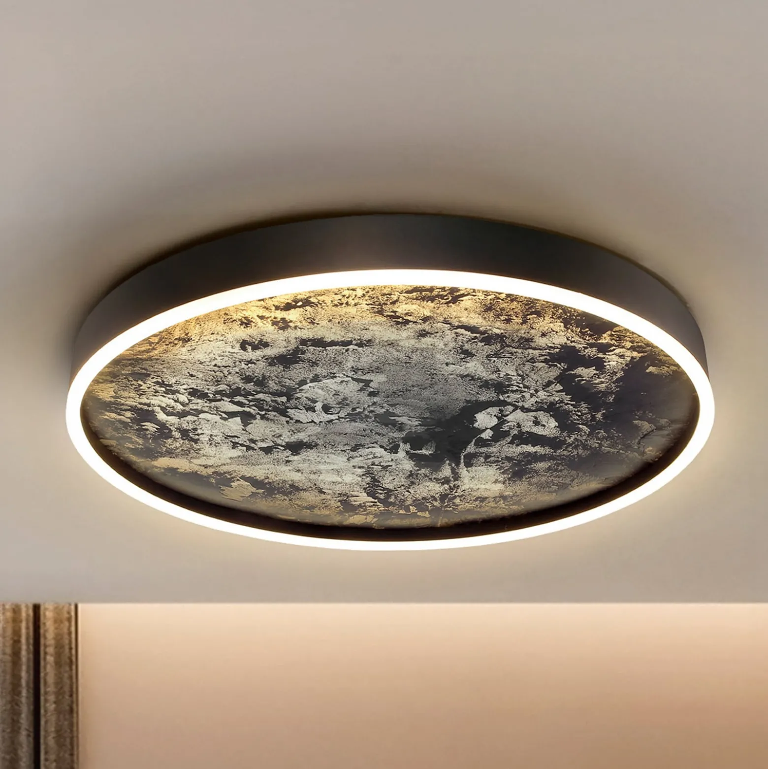 LED-kattovalaisin Stone Ø 60 cm, CCT, musta, metalli, akryyli