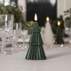 LED-kynttilä Flamme Grany, vihreä, 15 cm, aitoa vahaa, paristokäyttöinen