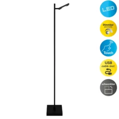 LED ladattava lattiavalaisin Lupa musta korkeus 135cm metalli touchdim