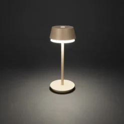 LED ladattava pöytävalaisin Lyon, hiekanvärinen, IP54, himmennin, CCT, RGB