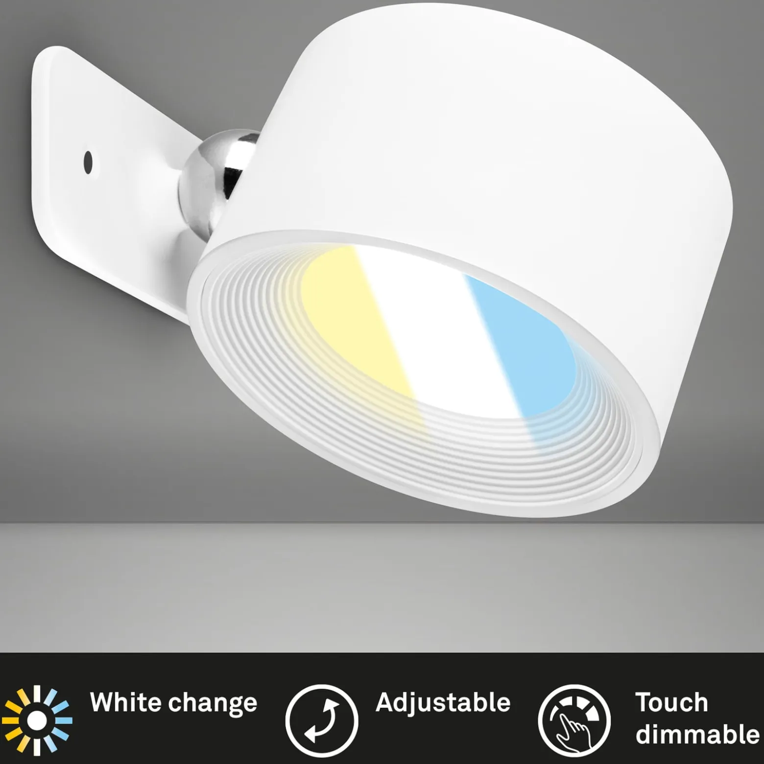 LED-ladattava seinävalaisin Tari, valkoinen, CCT, kosketushimmennin,