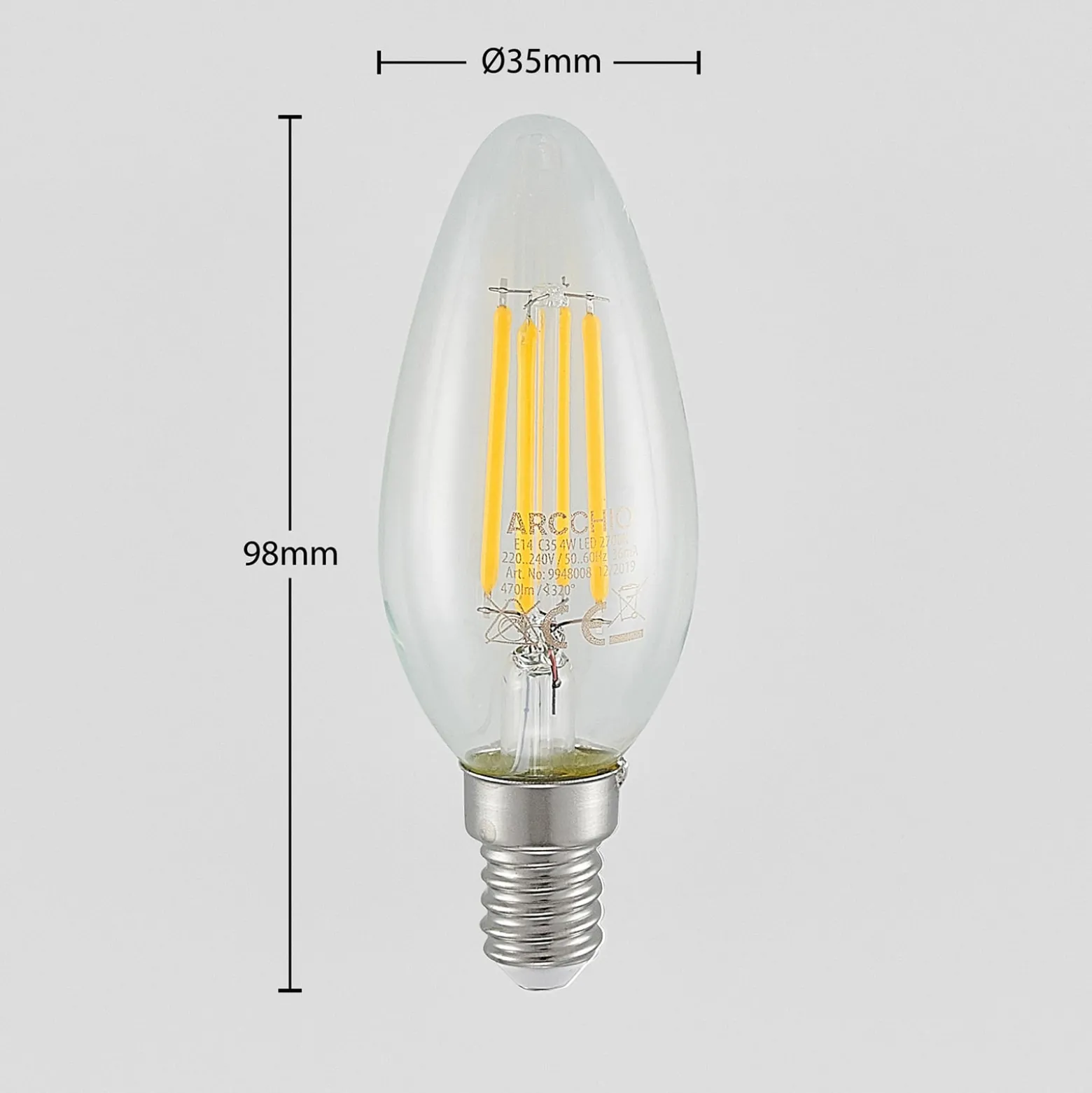 LED-lamppu E14 Filament 4W 2700K 3-portainen himmennettävä