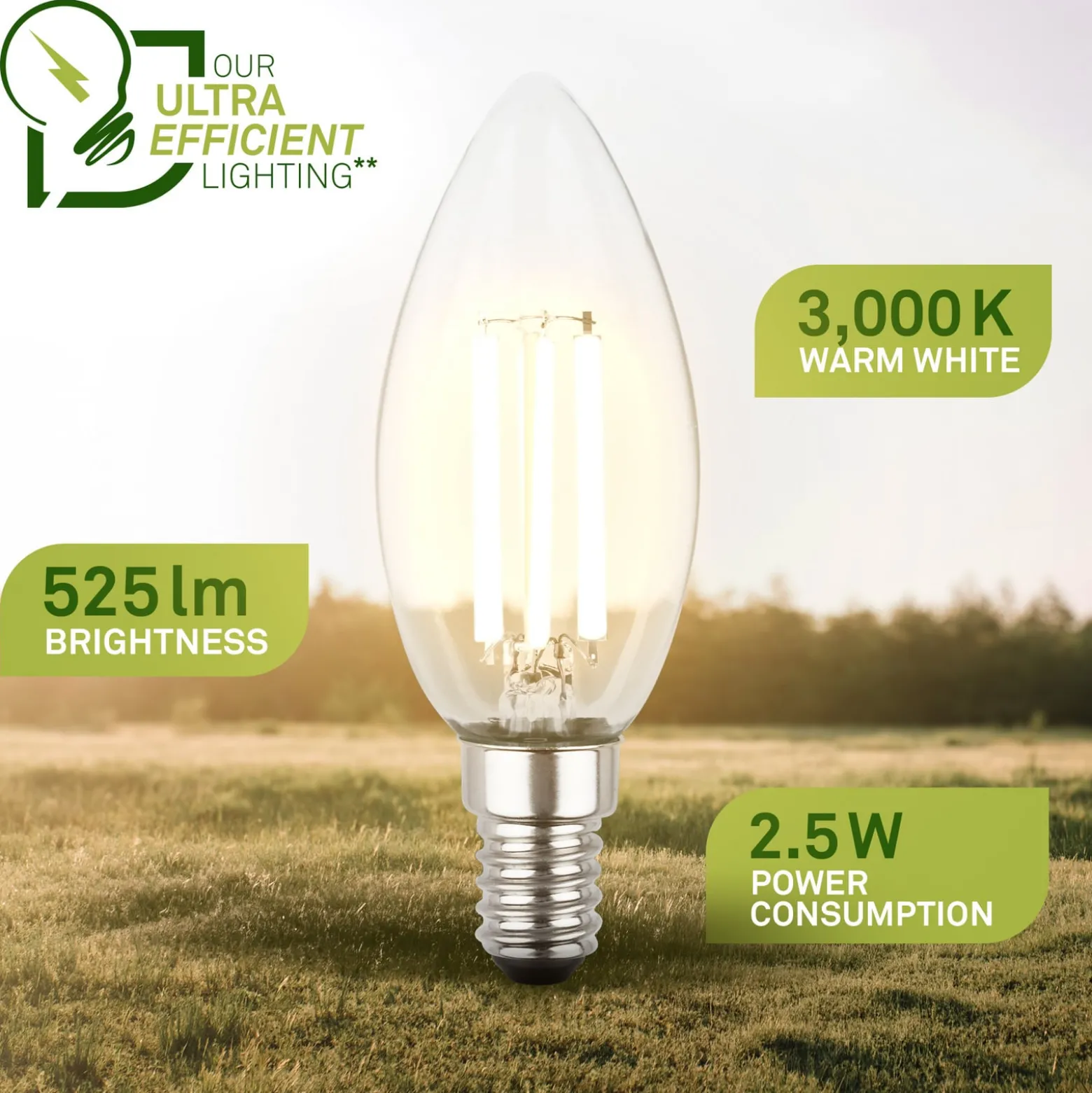 LED-lamppu kynttilä E14 2.5W kirkas 3000K 525 lm EEK A 2er