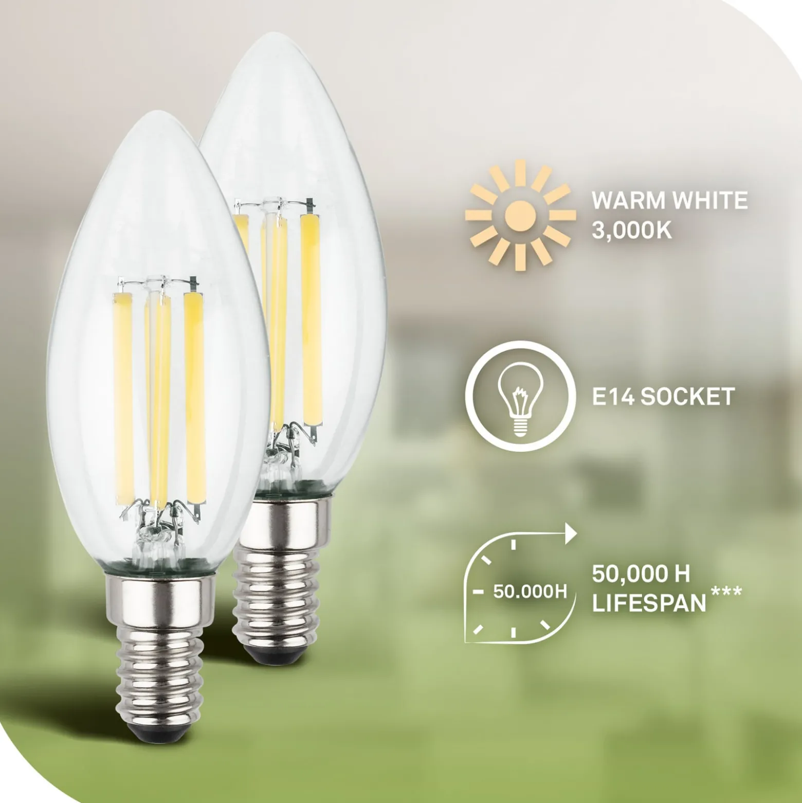 LED-lamppu kynttilä E14 2.5W kirkas 3000K 525 lm EEK A 2er