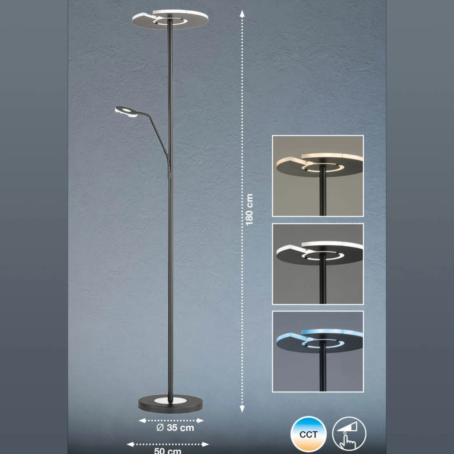 LED-lattiavalaisin Dent, musta, 180 cm, CCT, 2-valoinen