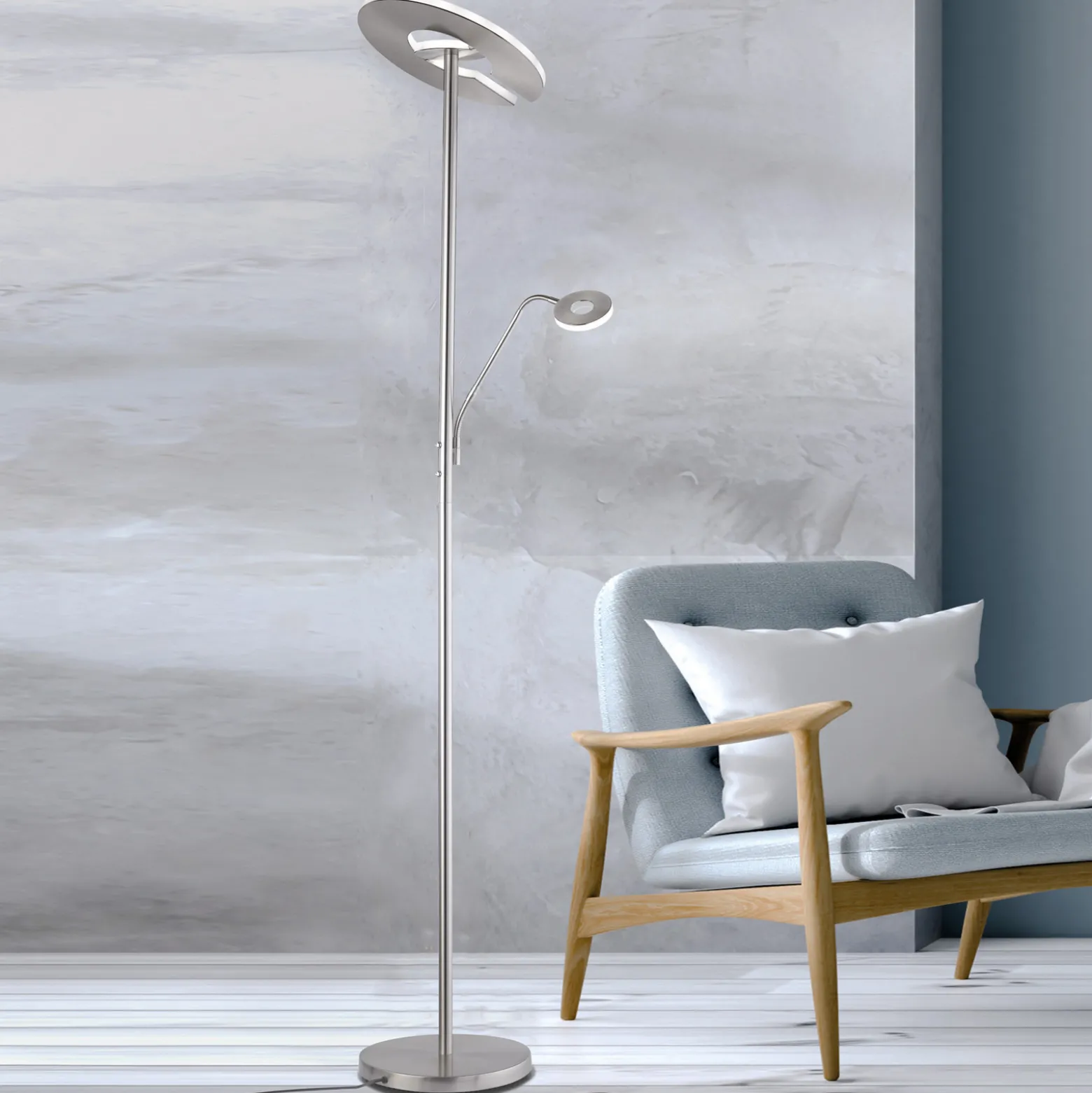 LED-lattiavalaisin Dent, nikkelin värinen, 180 cm, CCT, 2-lamppuinen