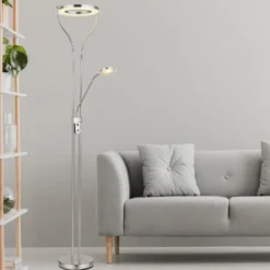 LED-lattiavalaisin Ebro, korkeus 194 cm, nikkelinvärinen, 2-valo.